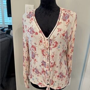 Hippie Rose Cream and Red Floral Blouse

#55